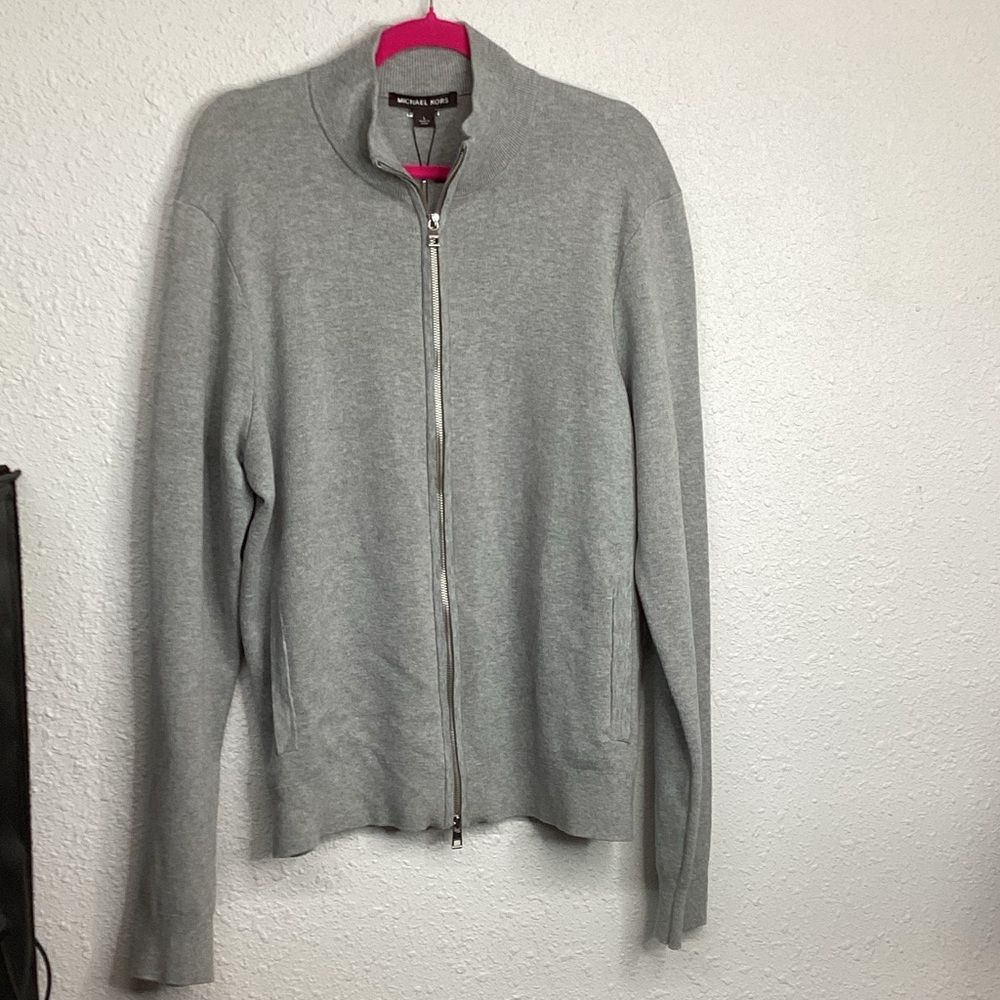 Michael Kors Men's Light Gray Full-Zip Collared Sweater Size Large NWT